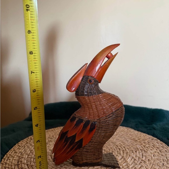 Handcrafted Wood Wicker Toucan Bird Mid Century Shanghai Chinese - Picture 2 of 6